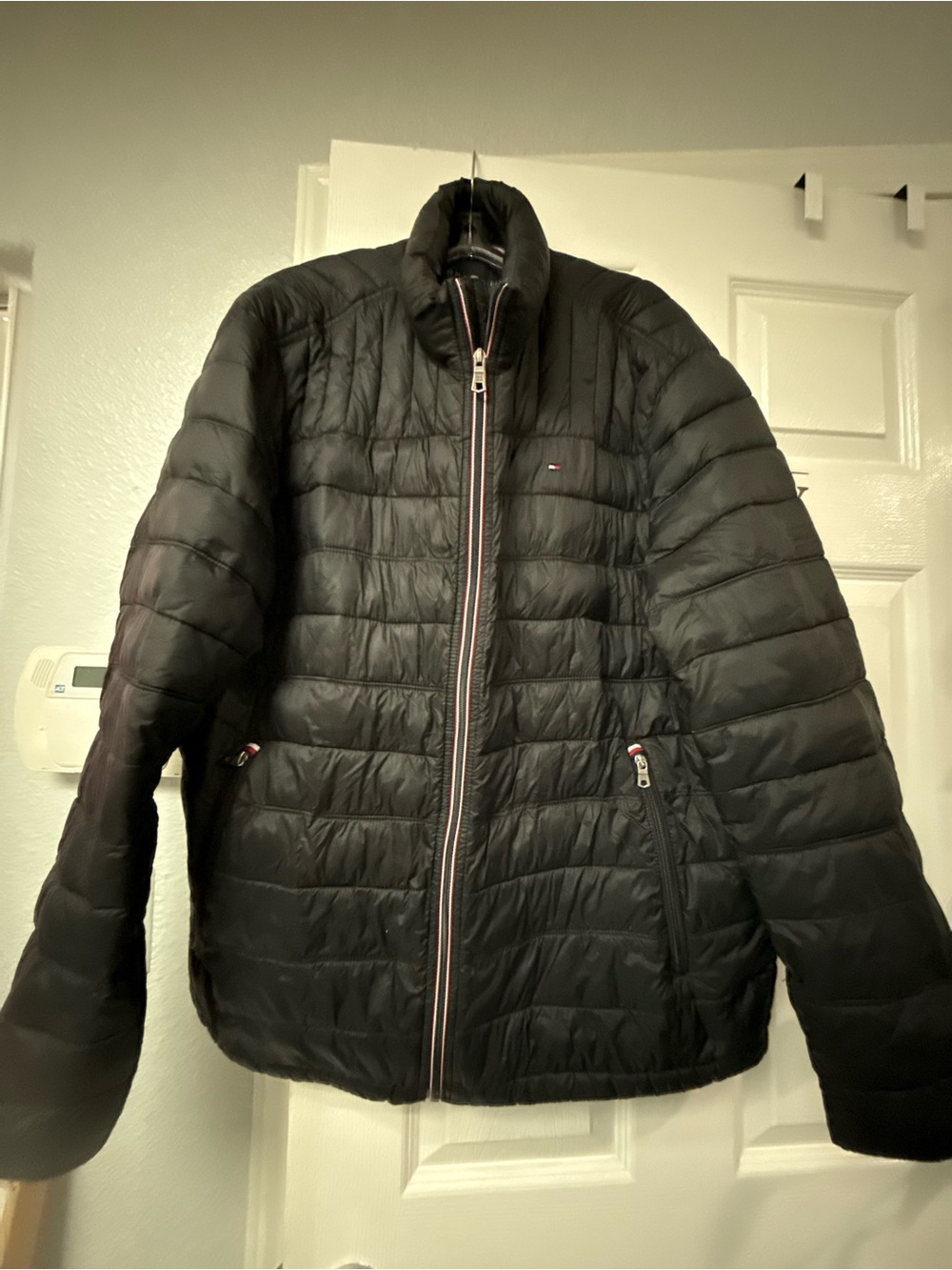 Tommy Hilfiger Women's Black Quilted Puffer Jacket with Logo Trim